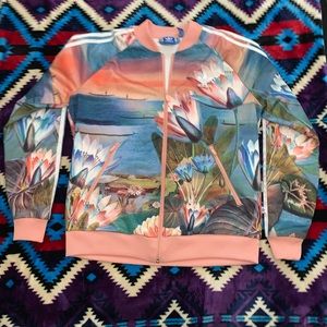 Adidas jacket pink with floral print